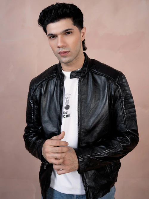 Z.H.Leather Kansas Black Genuine Leather Jacket for Men