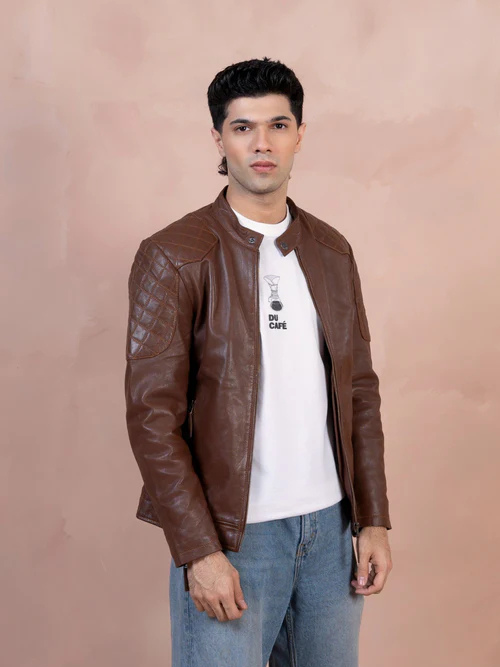 Z.H.Leather 64095 Chocolate Brown Genuine Leather Jacket for Men
